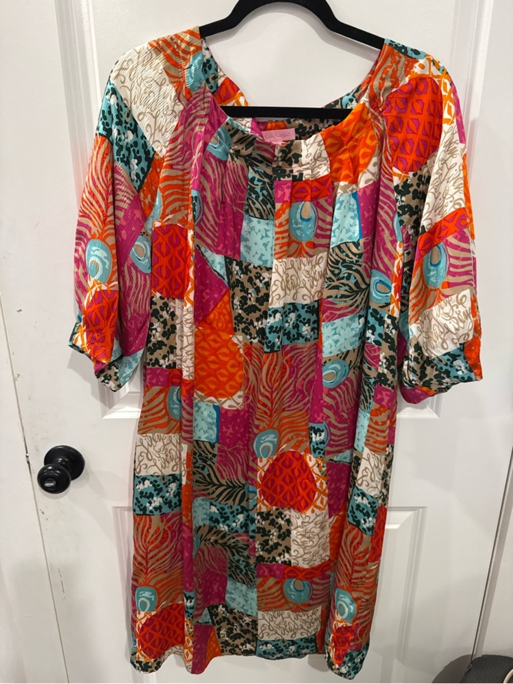 Lilly Pulitzer Multicolor Patchwork Midi Dress in Orange, Pink, Teal, Cream